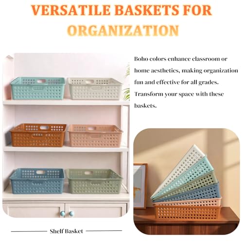 6 Pack Plastic Turn in Paper Trays for Classroom, Storage Bin Baskets, Boho - color: Boho