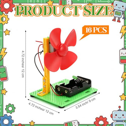 Soulchen 16 Sets DIY Electric Fan Kits Stem Crafts Science Kits Robotics DIY Project for Electrical Circuit Experiment Engineering Activities Clubs Party Favors