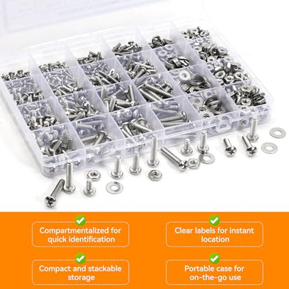 720PCS Machine Screw #10-24#8-32#6-32#4-40 Silver Assorted Screw Set - size: 720PCS #10-24#8-32#6-32#4-40