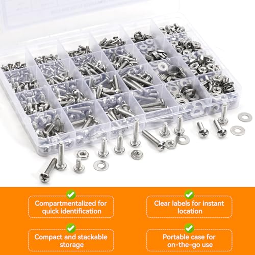 720PCS Machine Screw #10-24#8-32#6-32#4-40 Silver Assorted Screw Set - size: 720PCS #10-24#8-32#6-32#4-40