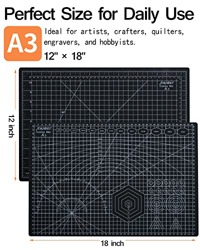 Density-upgraded 18"x12" Self Healing Cutting Mat, Idemeet Rotary Sewing Mat for Crafts, 5-Ply Blade Table Protector Cut Board for Fabric Leather Cutting Quilting Modeling Hobby Project, A3, Black - color: Black, size: 17.8"L x 11.9"W