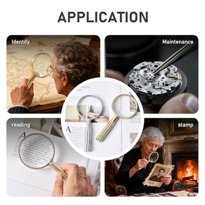 Lakei 10X Reading Magnifying Glass, 75mm Lens, Non-Slip Handle(Silver) - color: Silver, size: 75mm