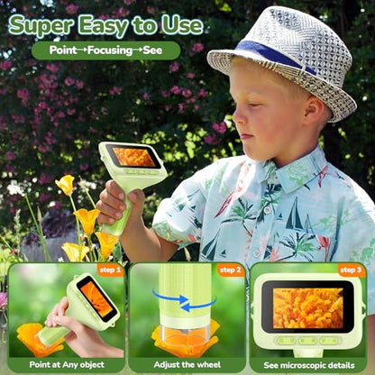 Kids Digital Microscope with 3-Inch Screen: STEM Toy Science Gift Ages 4-12 - color: Green