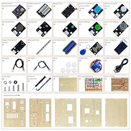 LAFVIN ESP32 IoT Smart Home Kit, Multifunctional Sensor Modules, APP/Voice Control, DIY Electronics Project Kit Compatible with Arduino IDE