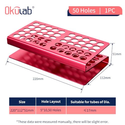 Aluminum Stainless Steel Test Tube Rack, 50 Round Holes Red Test Tube Holder for Classroom, Lab, Suitable for Tubes of Dia.≤17mm, TTRS50RA1 - size: 50 Holes, Red, for Tubes of Dia.≤17mm