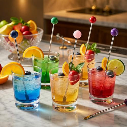Homestia 6 Pcs 7.5'' Metal Stir Sticks, Colorful Gemstone Cocktail Stirrers - color: Natural Gemstone Series
