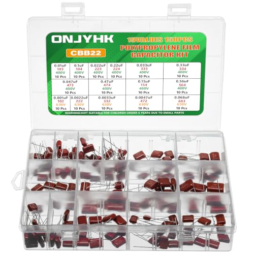 Metallized Polypropylene Film Capacitor Kit 15Values 400V 0.01uF to 0.56uF 630V 0.001uF to 0.068uF CBB22 Capacitors Assortment Set