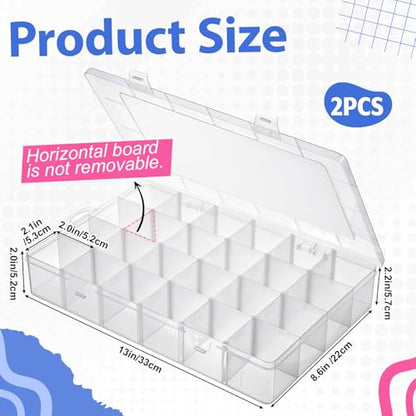 3 Pcs Large 24 Grids Plastic Organizer Box, Small Parts Organizer Box Grids Clear Plastic Organizers Boxs with Adjustable Dividers, BeadOrganizer, Craft Organizers and Storage