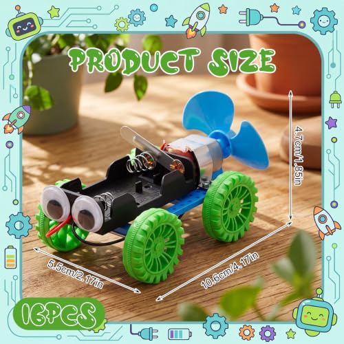 Soulchen 16 Sets STEM Craft Kits for Kids Science Experiment, Wind-Powered Vehicle DIY Building Kits Bulk, Stem Robot Building Toys for Kids Electronic Robotics DIY Projects for Group Activities