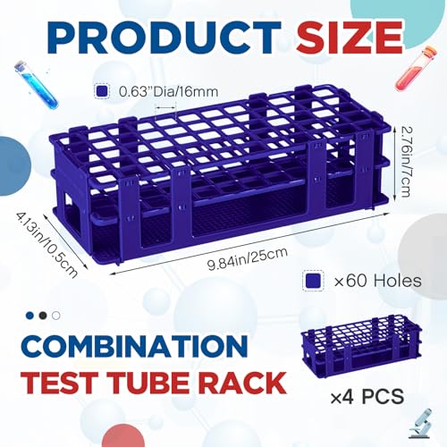 CroBlissful 4 Pcs 60 Hole Plastic Test Tube Rack Lab Holder Rack for 16mm/20mm Tube Detachable, Blue - color: Blue, size: 60 Hole