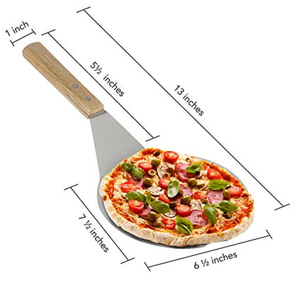 Extra-Large Stainless Steel Wide Spatula Turner Strong Wooden Handle - Dishwasher Safe Kitchen Utensil - Heavy Duty Oversized Metal Lifter Grilling, Cooking, Baking Cake & Cookies pancake spatula - size: 6.5" x 7.5"