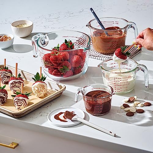 Le'raze Set of 3 Glass Measuring Cups with Measuring Spoons & Whisk - Kitchen Mixing Bowl Liquid Measure Cup, Glass Bakeware. 1 cup, 2 cup, 4 cup., Multi Size, Clear