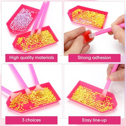 Affrolling 90 Pcs Diamond Art Tools, Drill Pens Trays Glue Clay - color: Rose Red