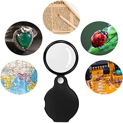 5PCS 10X Pocket Magnifying Glass Small Magnifying Glass with Black Rotating Protective for Reading, Books, Jewelry