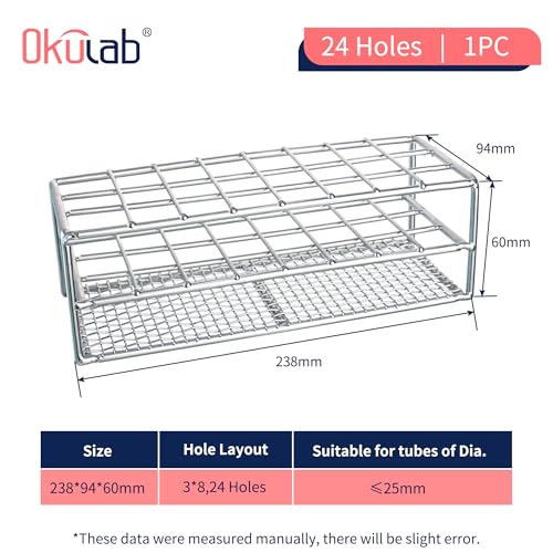 Test Tube Rack, 24 Holes Stainless Steel Test Tube Racks, Suitable for Tubes of Dia.≤25mm, Round Holes Test Tube Holder, for Classroom, Lab,TTRS2425A1 - size: 24 Holes,for Tubes of Dia.≤25mm