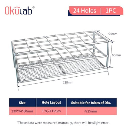 Test Tube Rack, 24 Holes Stainless Steel Test Tube Racks, Suitable for Tubes of Dia.≤25mm, Round Holes Test Tube Holder, for Classroom, Lab,TTRS2425A1 - size: 24 Holes,for Tubes of Dia.≤25mm