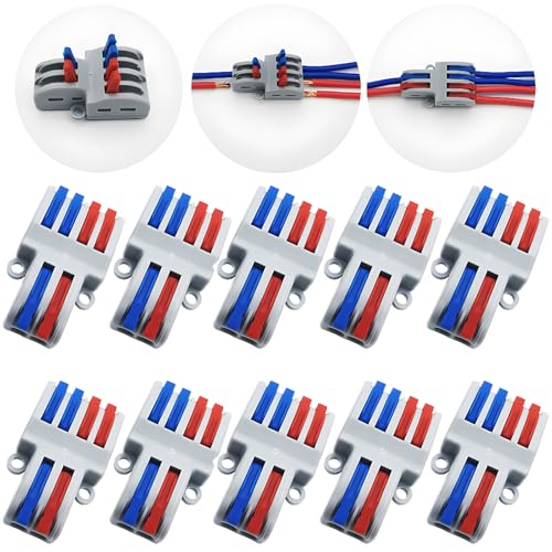 CESFONJER Compact Wire Connectors, SPL-42 Lever Nut Connector, Quick Wiring Connector Push-in Conductor Terminal Block, with Screws (2 in 4 Out,10 pcs) - color: set4