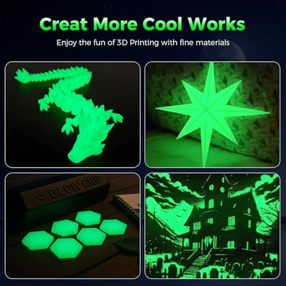 Creality Official Hyper PLA Filament 1.75mm, Glow in The Dark Filament, 3D Luminous PLA Printer Filament, RFID Filament, Best with UV Lamps, Fit Most FDM 3D Printers, 1kg Spool (2.2 lbs) Green - color: Luminous Green
