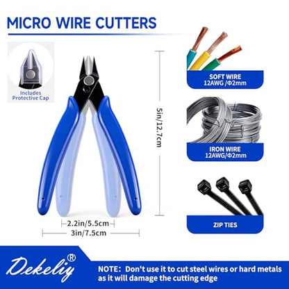 20 PCS 5 Inch Micro Flush Cutters Precision Wire Cutters Diagonal Side Cutters Nippers Sharp Zip Tie Cutter with Plastic Protective Caps for Jewelry Making, Soft Copper Wire,Heating Wire