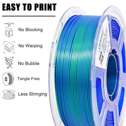 PLA Filament 1.75mm, Silk PLA 3D Printer Filament, Dual Color Filament - Blue Green 1.75 PLA Filament- 2 in 1 Coextrusion 3D Filament PLA 1.75 +/-0.02mm, Fit to AMS, 1kg/Spool - color: Dual-color Blue Green
