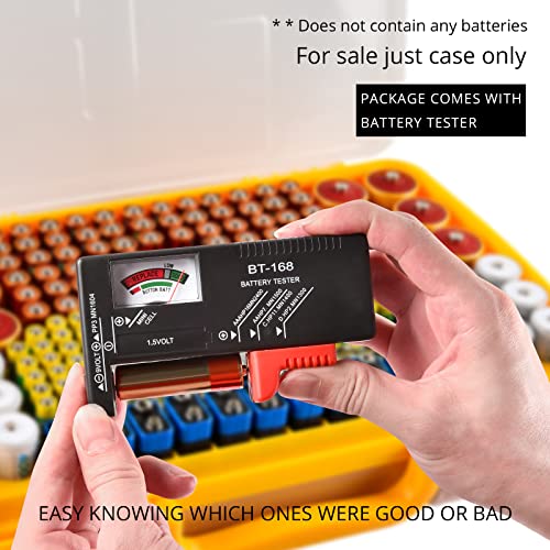 Battery Organizer Storage Case with Tester for 269 Batteries, Double Sides - color: Yellow