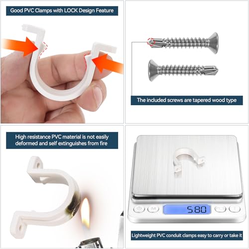 Pipe Clamps 3/4 Inch,Updated PVC Pipe Strap 25mm Conduit Clamp with 24Pcs 410 Self Tapping Screws for 12 Set 3/4 Plastic Conduit Clamps - size: 25mm Conduit Strap