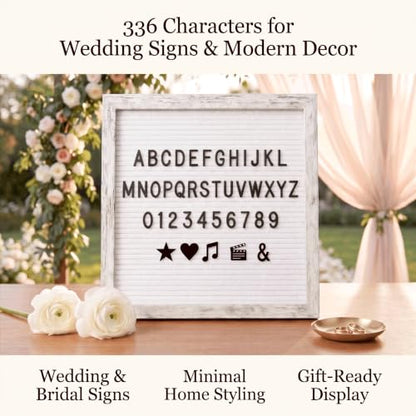 Rustic White Felt Letter Board 10x10, 336 Letters, Wall Mount and Stand - color: Rustic White
