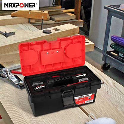 MAXPOWER Small Tool Box, 14-inch Plastic Tool Boxes with Handle - color: Red, size: 14”