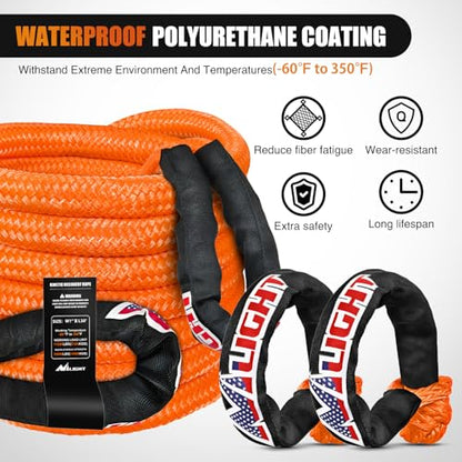 Nilight Kinetic Recovery Rope Kit with Soft Shackle Towing Strap - color: 1in x 20ft Rope + 2Pcs Soft Shackle