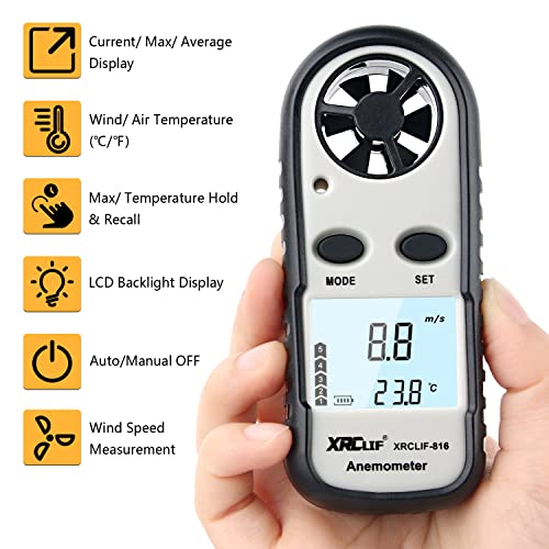 Digital Wind Speed Meter Anemometer, Handhled Wind Gauges Measuring Wind Chill Temperature Speed, Wind Meter Thermometer Gauge for Shooting Windsurfing Fishing Hunting Gray