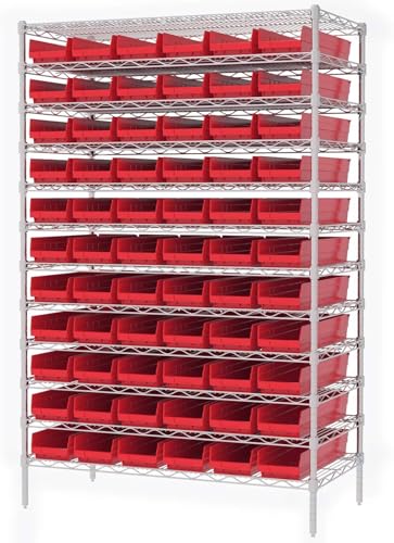 Akro-Mils 30164 Heavy Duty Plastic Shelf Bins, 24"x 6.5"x 4", Red, 6-Pk - color: Red