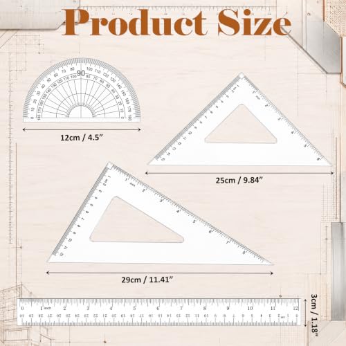 Coopay 4 Pcs Triangle Ruler Set, Acrylic Drafting Tool, Clear - color: Clear, size: 12 Inch