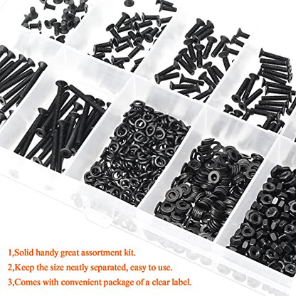 HELIFOUNER 560 Pieces M2 x 4mm /6mm /8mm /10mm /12mm /16mm /20mm, Countersunk Head Socket Cap Screws Bolts Washers Nuts Kit, 10.9 Grade Alloy Steel, Full Threaded, Black - size: M2, style: Countersunk Head