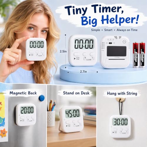 Antonki 2 Pack Digital Timer for Kids Classroom Kitchen Timers for Cooking - color: Pure White ( 2 Pcs )