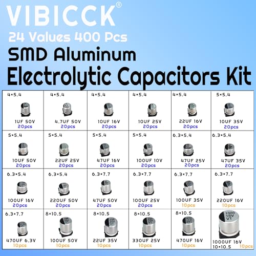 24 Values 400Pcs SMD Aluminum Electrolytic Capacitors Assortment Kit