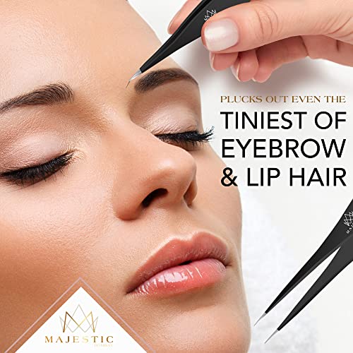 Majestic Bombay Fine Point Tweezers, Eyebrows, Facial Hair, Women and Men - color: Black