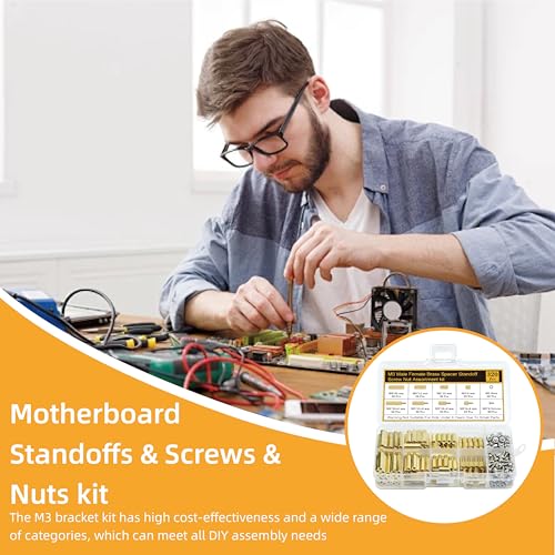 320Pcs M3 Standoff Screws and Nuts Kit, Brass Motherboard Standoffs Hex Spacers, PCB Standoffs Mounts for DIY Computer Build, Circuit Board, Raspberry Pi and Electronic Projects