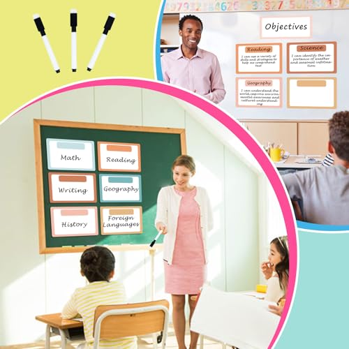 EggSun 7 Pack Magnetic Write & Wipe Paper Organization Chart,Pen Dry Erase Objectives Labels Learning Magnets for Classroom Organization Whiteboard Teacher Student Teaching Supplies,Boho - style: Boho