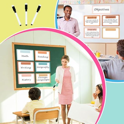 EggSun 7 Pack Magnetic Write & Wipe Paper Organization Chart,Pen Dry Erase Objectives Labels Learning Magnets for Classroom Organization Whiteboard Teacher Student Teaching Supplies,Boho - style: Boho