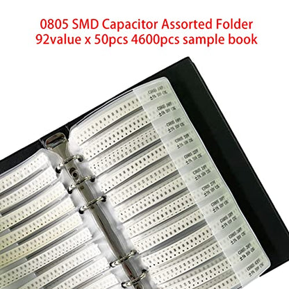 Capacitor Book 0805 SMD (0.5pF-10uF) 92 Value x 50pcs = 4600pcs SMT Kit Capacitor Chip Assortment Portfolio Folder Sample Book - size: C-0805