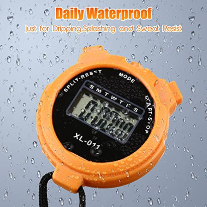 TOODOO 12 Pack Multi Function Digital Stopwatch Timer Bulk Sports Stopwatch with Lanyard Plastic Display Waterproof Date Time Alarm Timer for Coaches Fitness Referees - color: Black Blue Red Orange