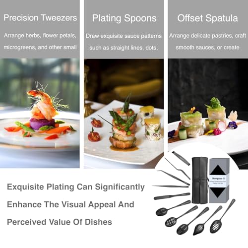 | Plating Tools Culinary Set | 11 Piece Professional Chef Plating Tools Pro Kit | Kitchen Plating Utensils | Modernist Cuisine Food Art | Stainless Steel | Black (Black) - color: Black