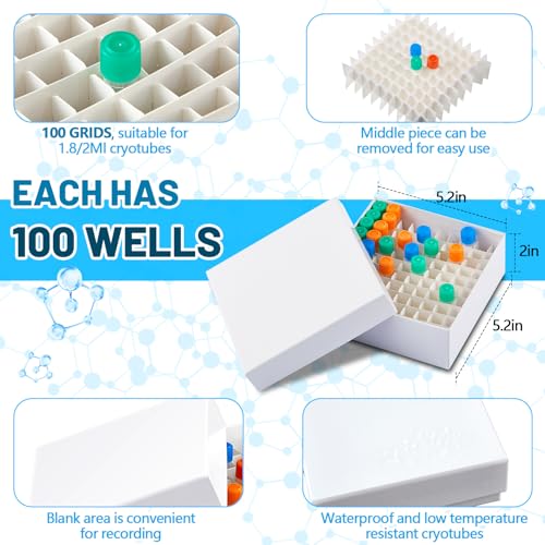 Teenyyou 18 Pcs 100 Wells Cardboard Freezer Box for 1.5-2.0ml Tubes, White - color: White, size: 100 Wells, 1.5-2.0 ml