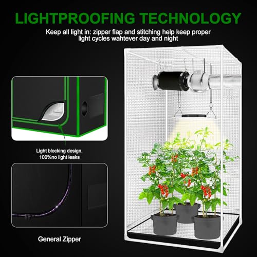 4x2 Grow Tent, 48"x24"x60'' High Reflective 600D Diamond Mylar Canvas with Observation Window and Floor Tray for Hydroponic Indoor Plant Growing - size: 48"x24"x60"