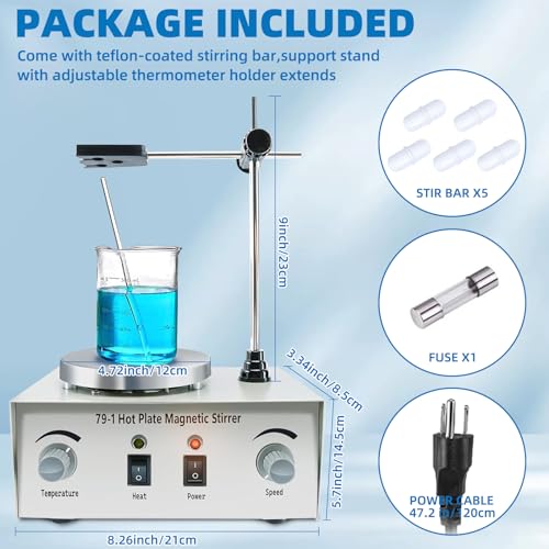 YaeCCC 1000ml Magnetic Stirrer Hot Plate Magnetic Mixer Stir Plate Lab Stirrers 2400 RPM with Support Stand and 5pcs Stir Bars