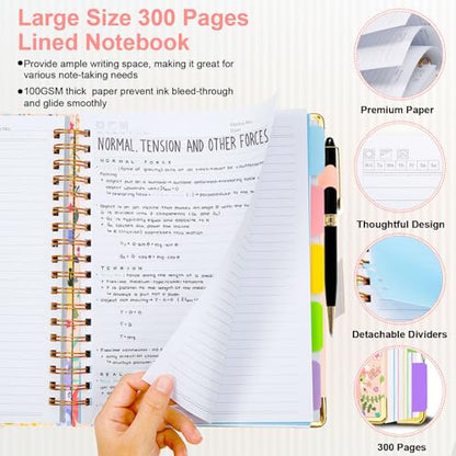 5 Subject Notebook with Removable Dividers& Tabs-B5 300 Pages - color: Beige Bloom, size: 8''x 10''