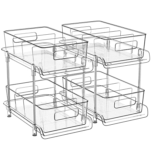 HIHEGD 2-Tier Bathroom Organizer with Dividers, Clear Under Sink and Pull-Out Cabinet Organizer for Kitchen and Pantry Storage - color: Clear-2Pcs