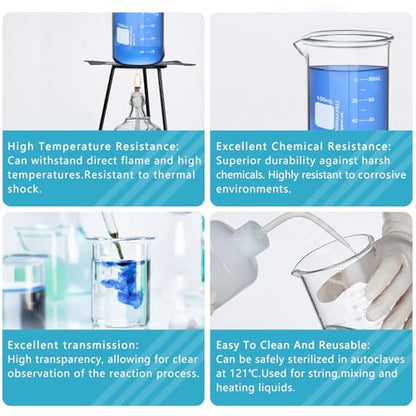 6PCS 100ml Glass Beakers Heavy Duty Beakers, White Double Scale Graduation, Borosilicate 3.3 Glass Lab Beaker, Low Form Griffin Measuring Beaker (6, 100ML) - size: 100ML