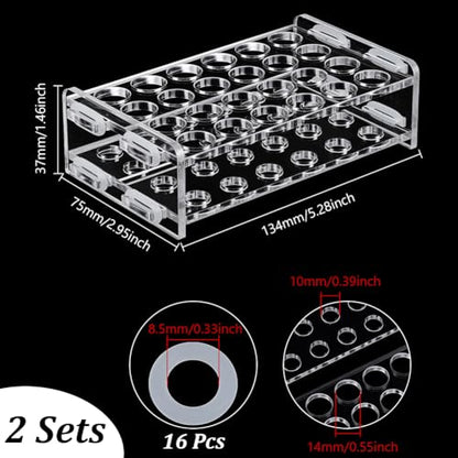 UNICRAFTALE 2 Set 24-Holes Acrylic Test Tubes Holder Rack Lab Supplies Rectangle Clear Tests Tube Rack Round Holes Tests Tube Holder for Test Tubes Chemistry Laboratory 5.27"x2.95"x1.45" - size: 13.4x7.5x3.8cm