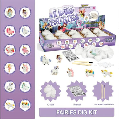 Liberty Imports 12-Pack Fairy and Unicorn Excavation Kit for Kids - Enchanted Magical Digging Adventure - Ideal Party Favors, Educational STEM Toys for Girls and Boys - style: Fairies